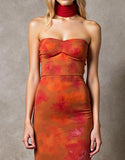 Robe de soirée maxi bustier imprimée gaine Cabernet avec ceinture