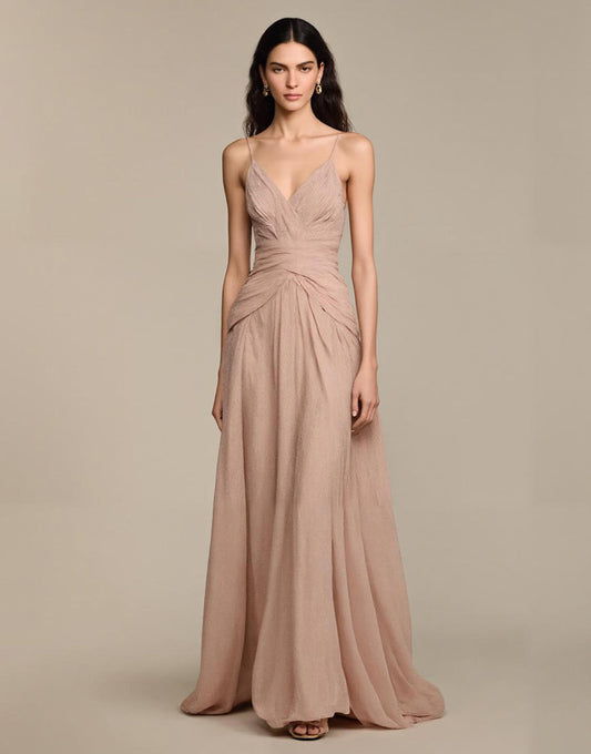 Robe maxi de bal trapèze abricot
