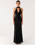 Robe longue noire gaine dos nu noire