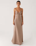 Robe de soirée simple fourreau abricot avec fente