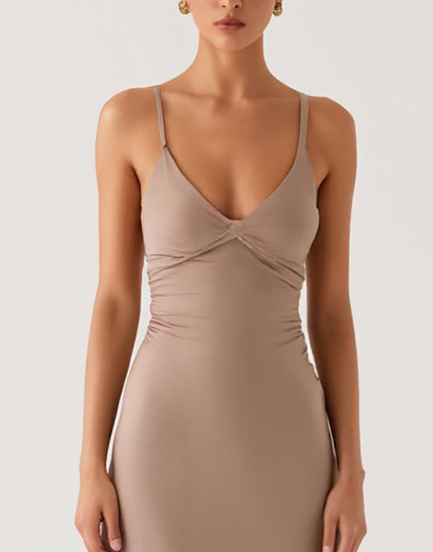 Robe de soirée simple fourreau abricot avec fente