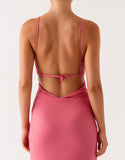 Robe de soirée fourreau rose du désert jusqu’à la cheville