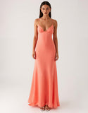 Robe de soirée fourreau orange à la cheville