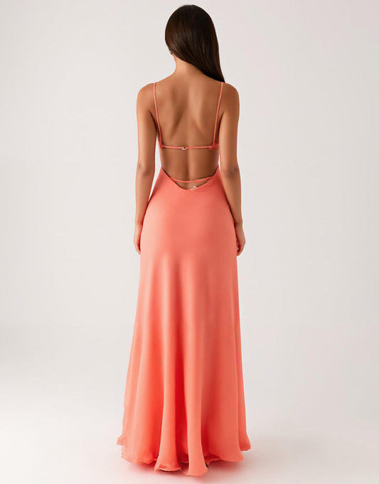Robe de soirée fourreau orange à la cheville
