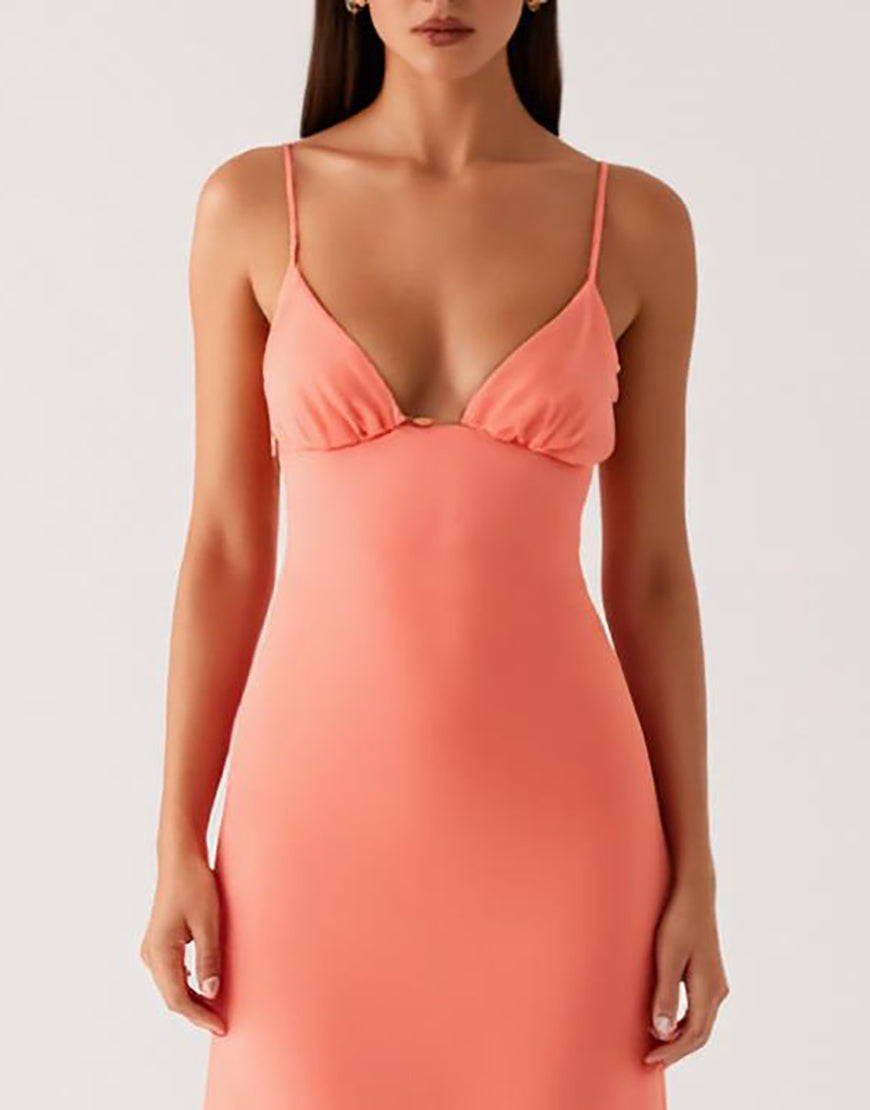 Robe de soirée fourreau orange à la cheville