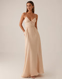 Robe de soirée en satin à bretelles spaghetti abricot