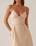 Robe de soirée en satin à bretelles spaghetti abricot