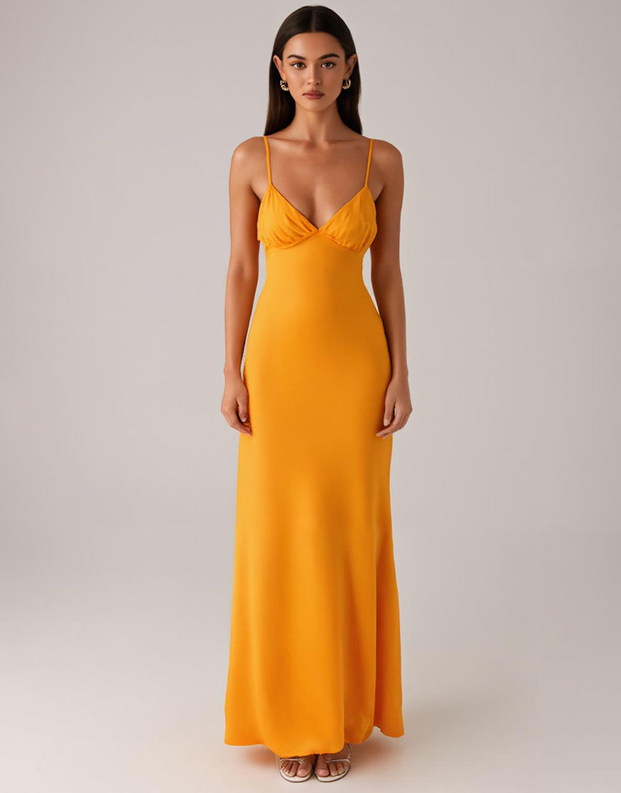 Robe de soirée fourreau à bretelles spaghetti jaunes