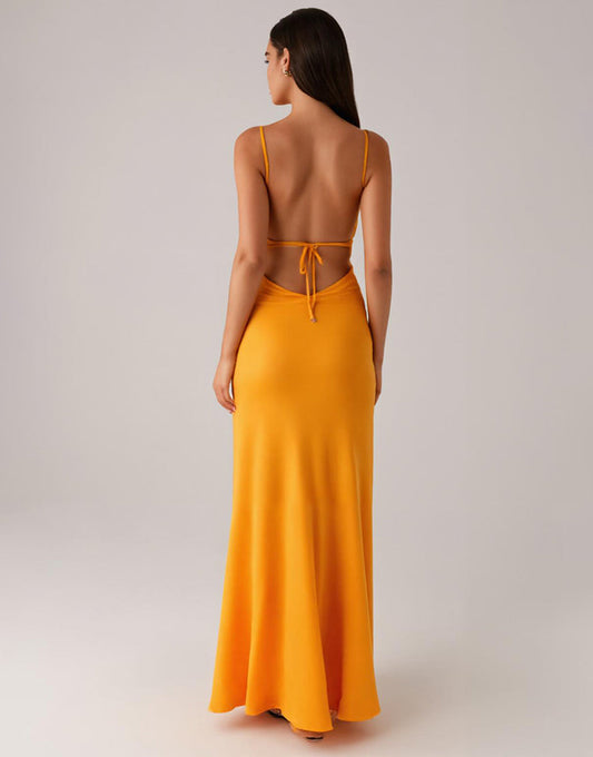 Robe de soirée fourreau à bretelles spaghetti jaunes