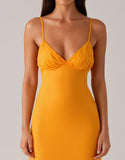Robe de soirée fourreau à bretelles spaghetti jaunes