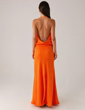 Robe de soirée dos nu fourreau orange dos nu