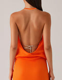 Robe de soirée dos nu fourreau orange dos nu