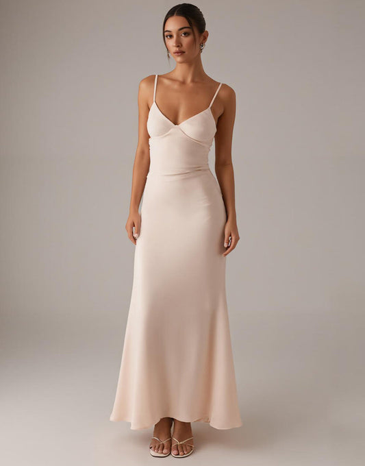 Robe formelle à bretelles spaghetti abricot