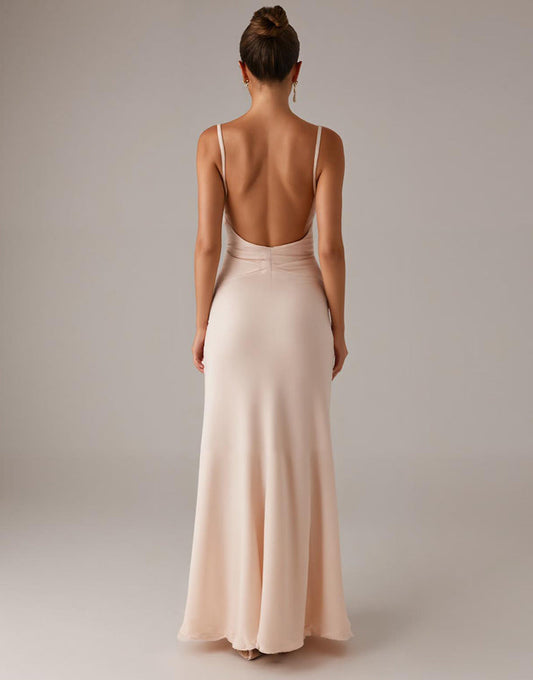 Robe formelle à bretelles spaghetti abricot