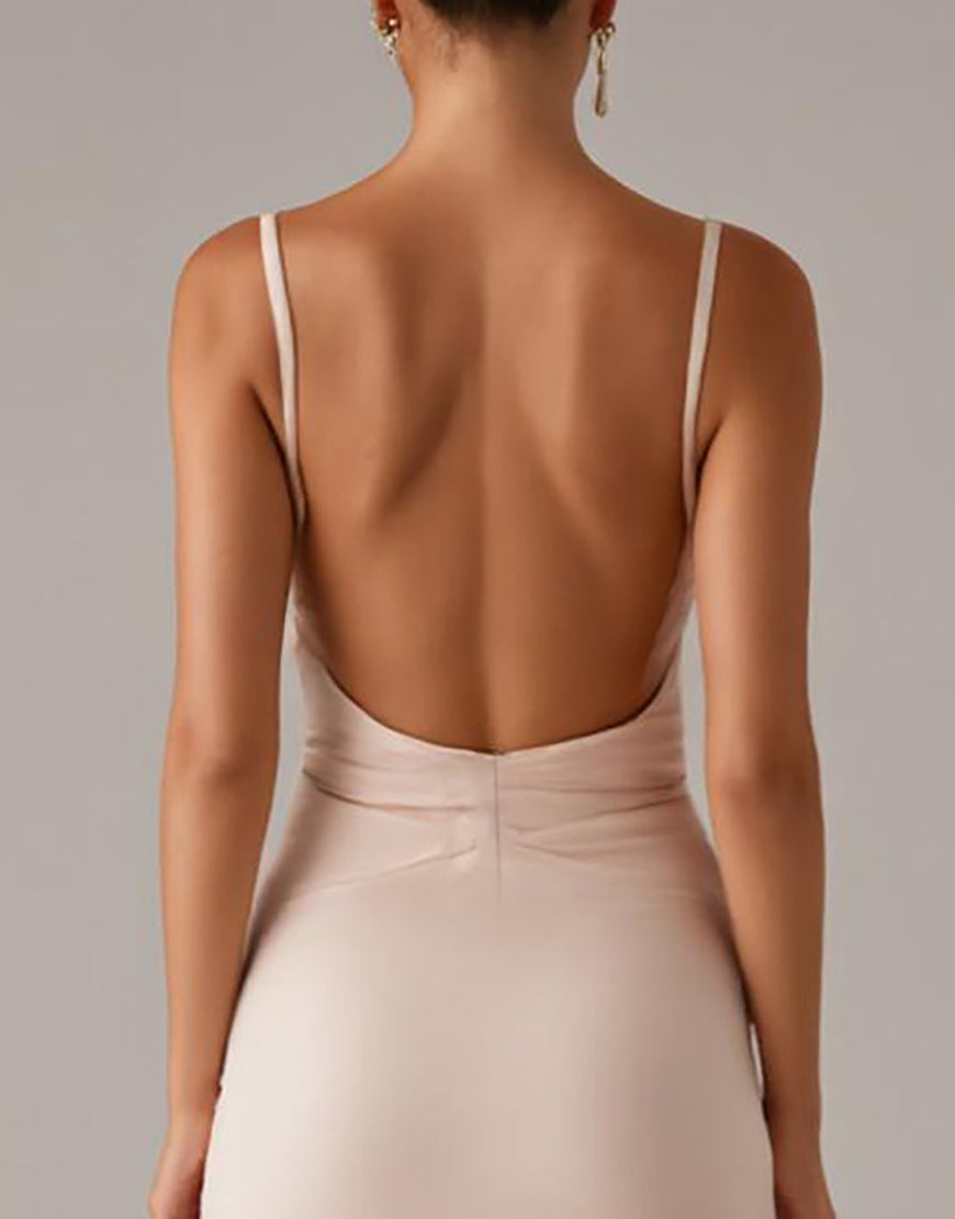 Robe formelle à bretelles spaghetti abricot