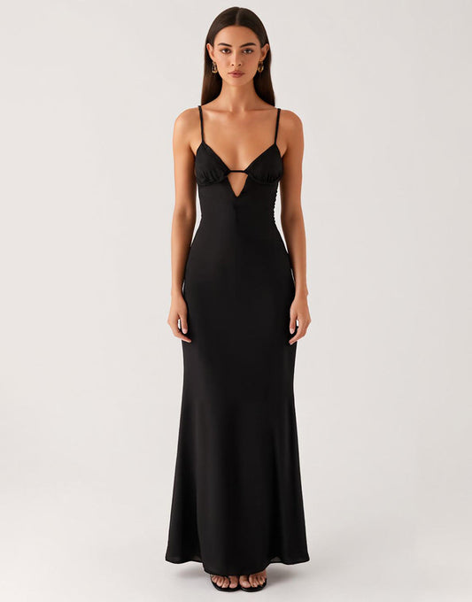Fourreau Découpe Spaghetti Robe Cravate Noir