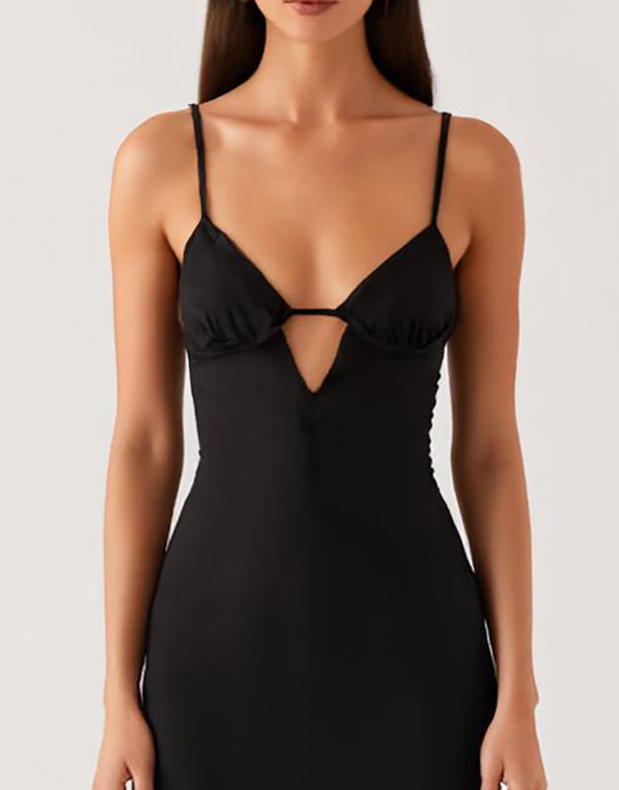 Fourreau Découpe Spaghetti Robe Cravate Noir