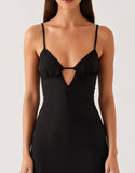 Fourreau Découpe Spaghetti Robe Cravate Noir