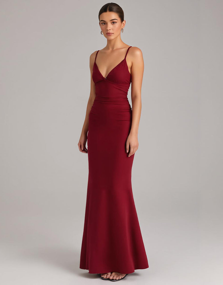 Robe de soirée sirène à lacets bordeaux
