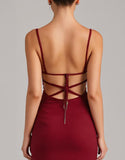Robe de soirée sirène à lacets bordeaux