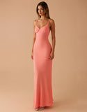 Robe de soirée fourreau à bretelles spaghetti rose
