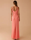 Robe de soirée fourreau à bretelles spaghetti rose