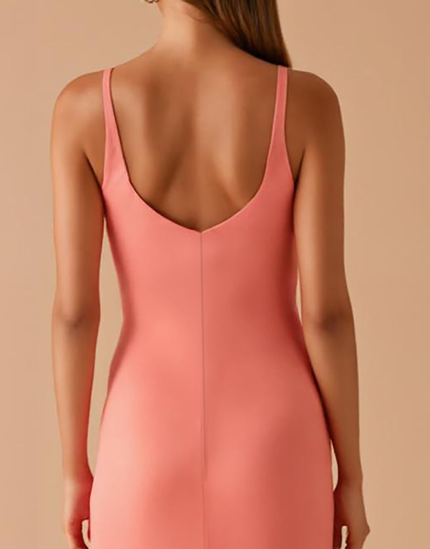 Robe de soirée fourreau à bretelles spaghetti rose