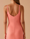 Robe de soirée fourreau à bretelles spaghetti rose