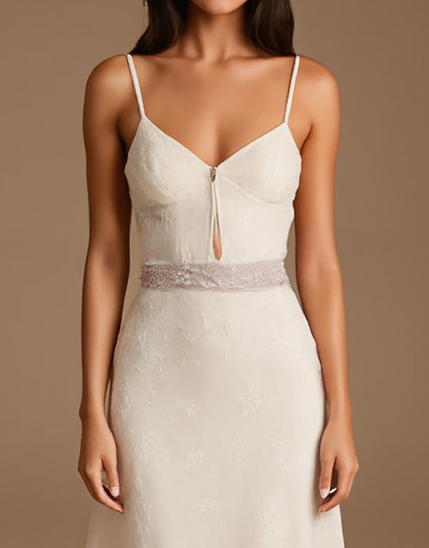 Robe formelle à bretelles spaghetti ivoire
