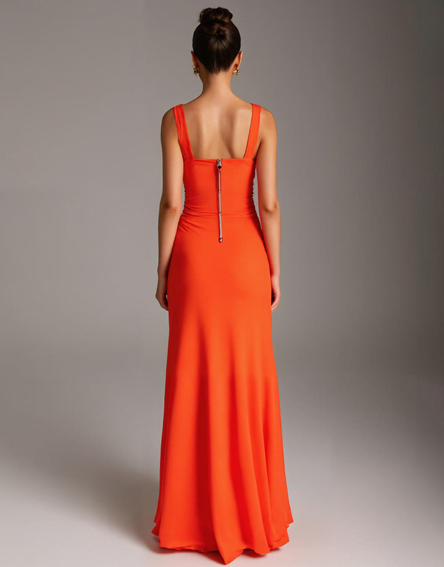 Robe de soirée fourreau à col en V profond orange