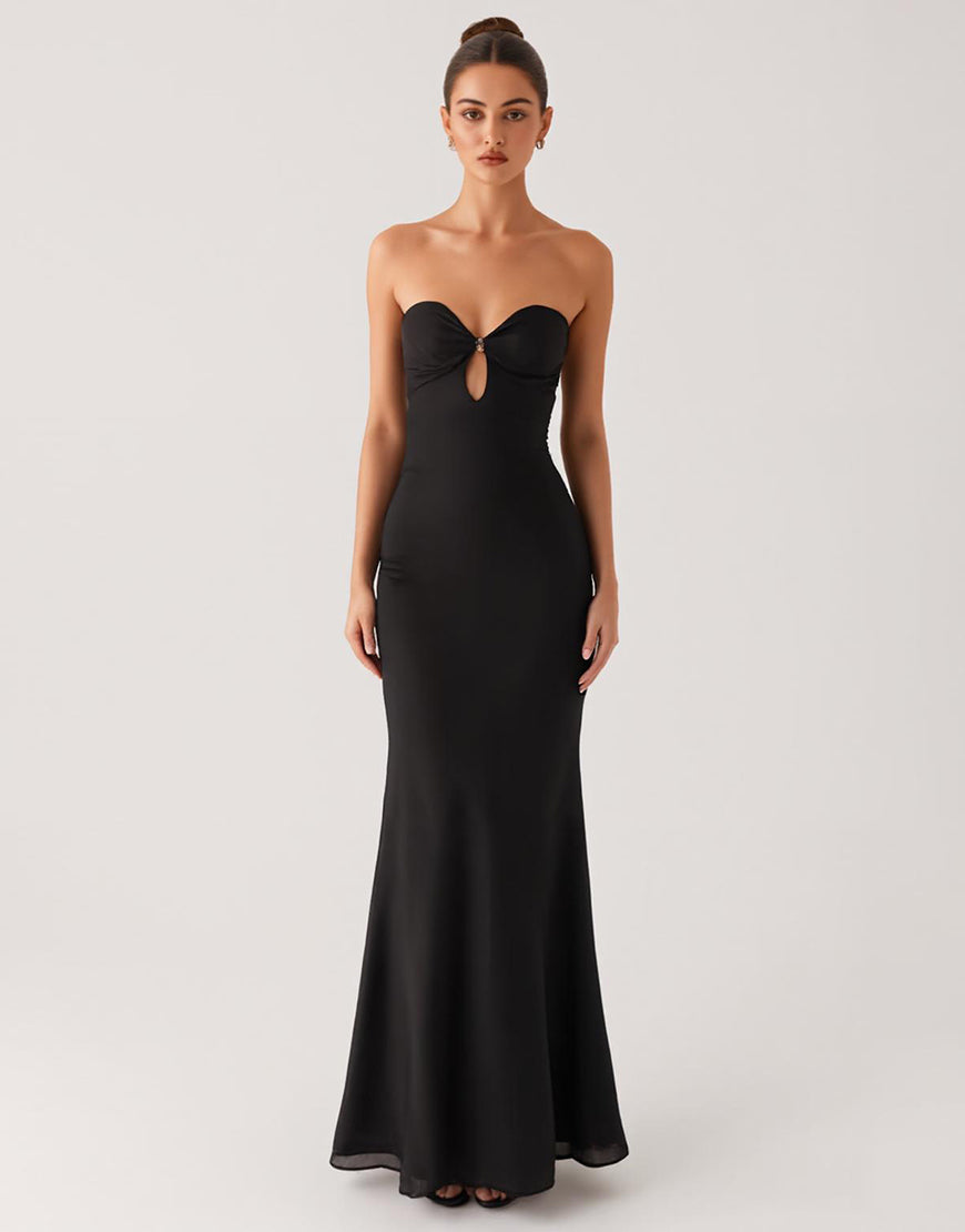 Robe bustier sirène découpée noire cravate