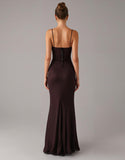 Robe formelle à bretelles spaghetti fourreau marron