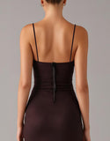 Robe formelle à bretelles spaghetti fourreau marron