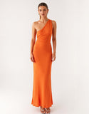 Robe formelle fourreau orange à une épaule