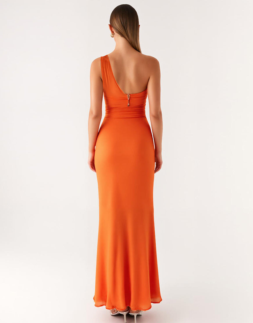 Robe formelle fourreau orange à une épaule