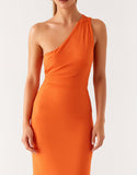 Robe formelle fourreau orange à une épaule