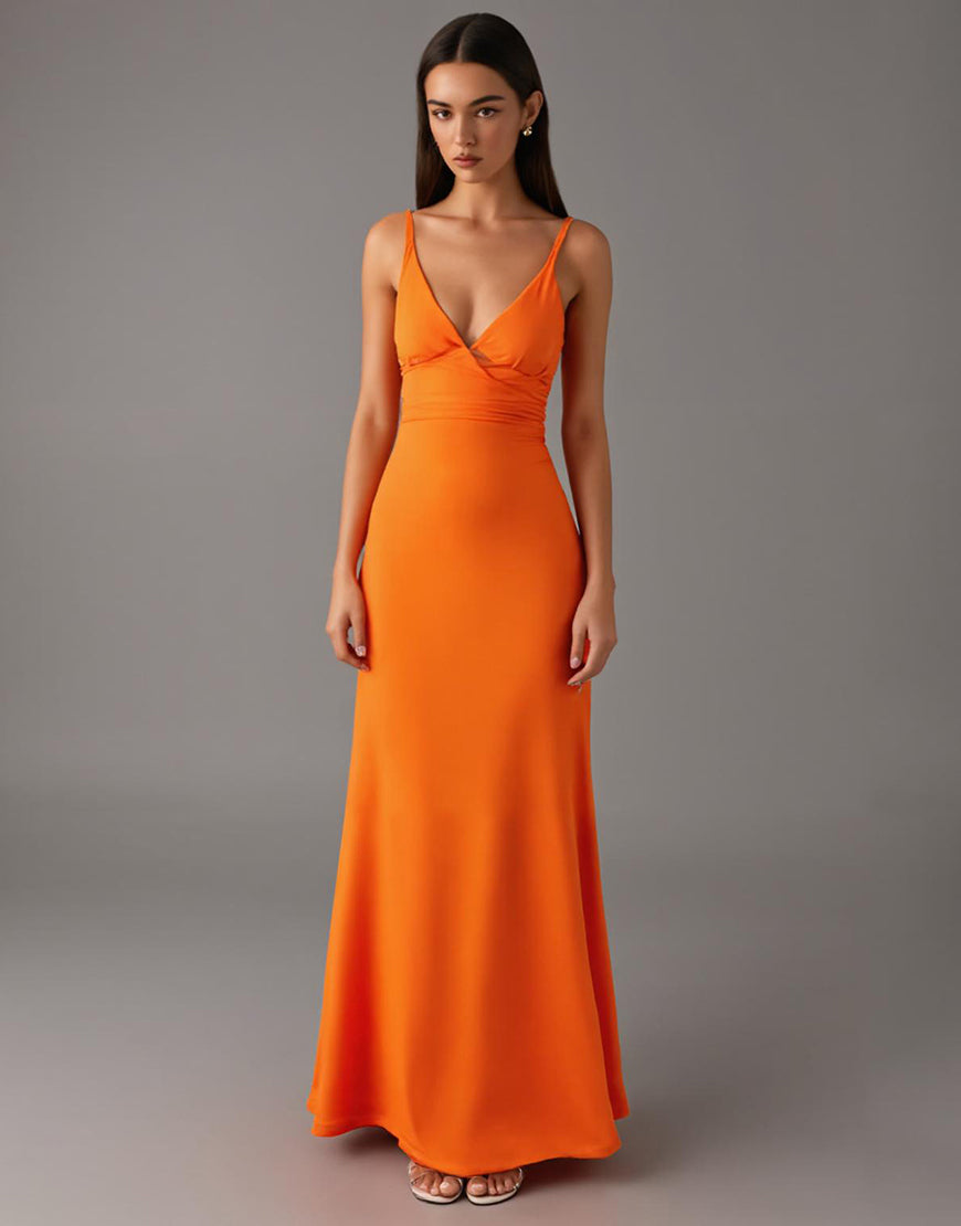 Robe formelle fourreau à bretelles spaghetti orange
