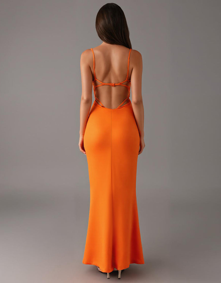 Robe formelle fourreau à bretelles spaghetti orange