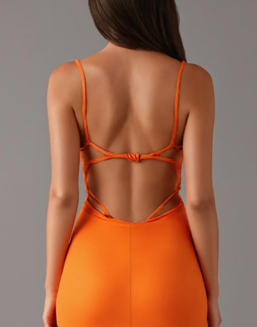 Robe formelle fourreau à bretelles spaghetti orange