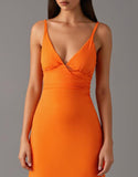Robe formelle fourreau à bretelles spaghetti orange
