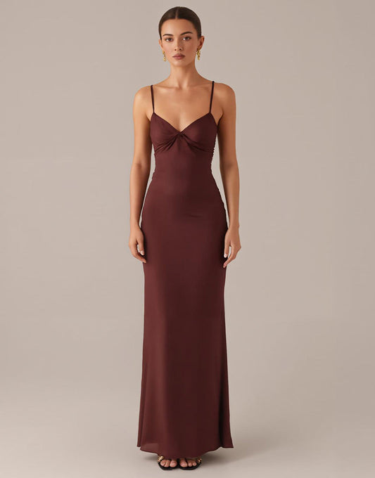 Robe formelle fourreau à bretelles spaghetti prune