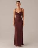 Robe formelle fourreau à bretelles spaghetti prune