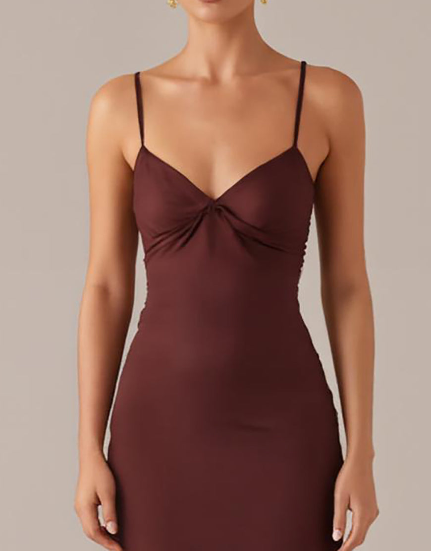 Robe formelle fourreau à bretelles spaghetti prune