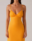 Robe formelle fourreau à bretelles spaghetti jaunes