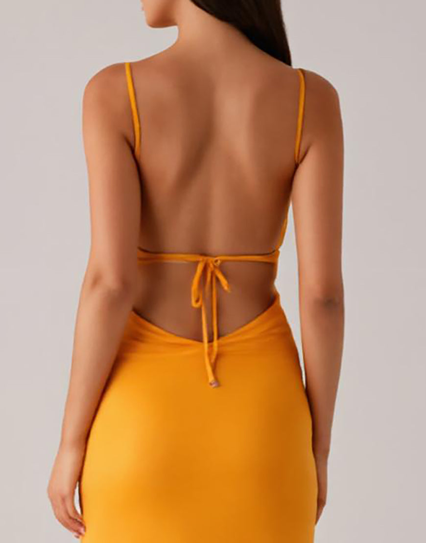 Robe formelle fourreau à bretelles spaghetti jaunes