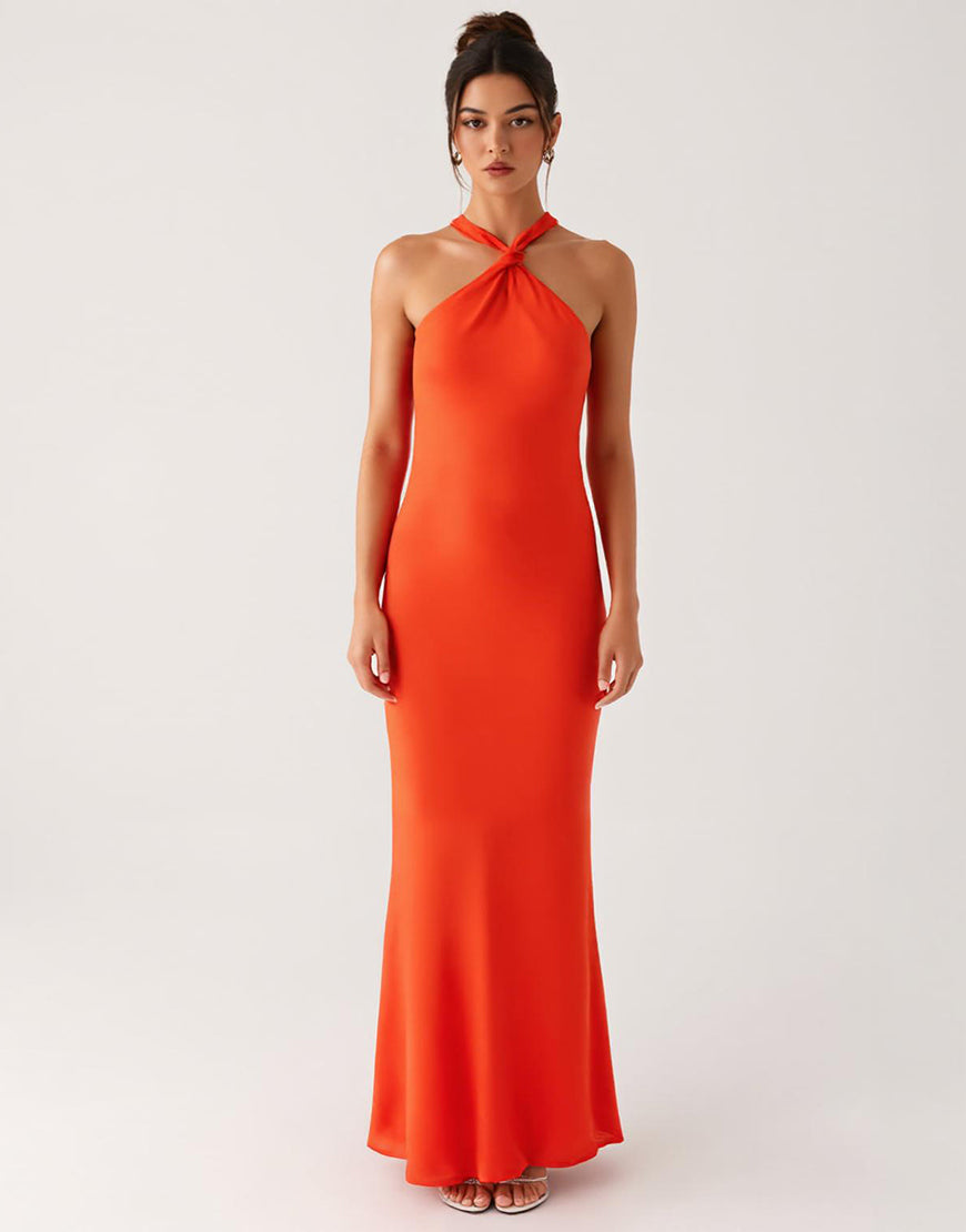 Robe formelle fourreau orange dos nu