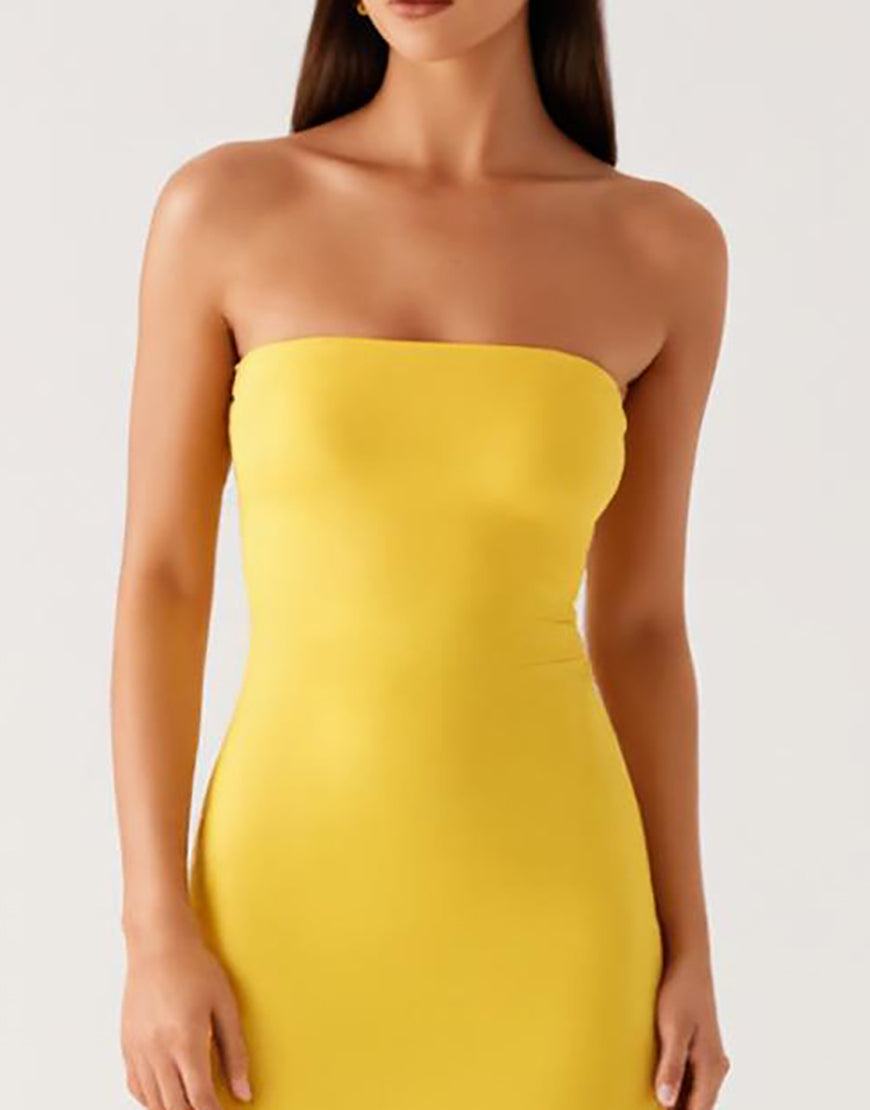 Robe formelle bustier en mousseline de soie jaune