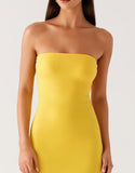 Robe formelle bustier en mousseline de soie jaune