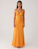 Robe formelle en mousseline de soie à bretelles spaghetti jaunes