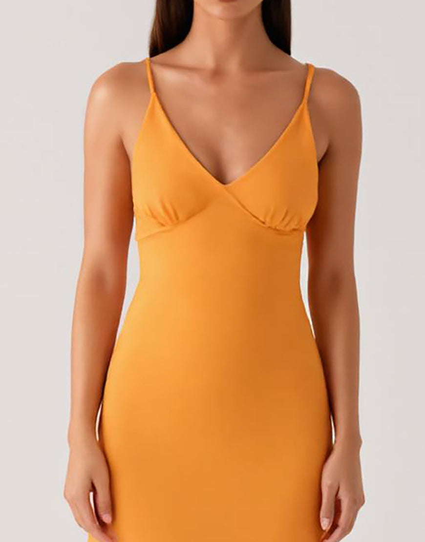 Robe formelle en mousseline de soie à bretelles spaghetti jaunes